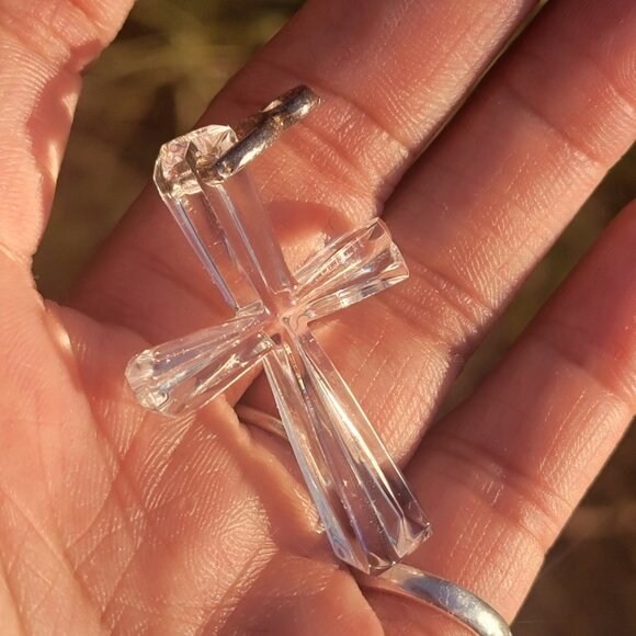 Vintage WATERFORD carved clear crystal 925 sterling silver necklace pendant - Picture 8 of 16